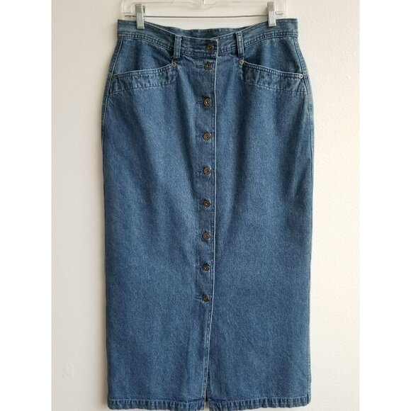 Vintage Y2K Long Front Button Up Denim Maxi Skirt Pencil High Waist - Picture 3 of 6
